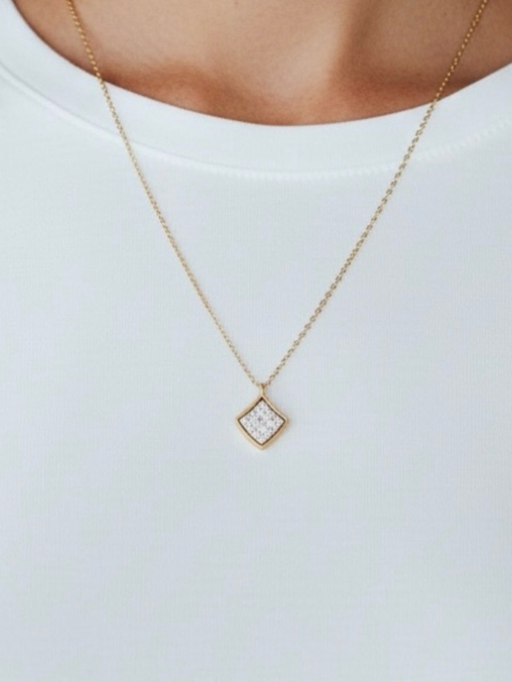 Gold Pendant Necklace with Silver Druzy Charm